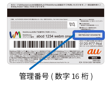 au PAY プリペイドカード裏面　管理番号